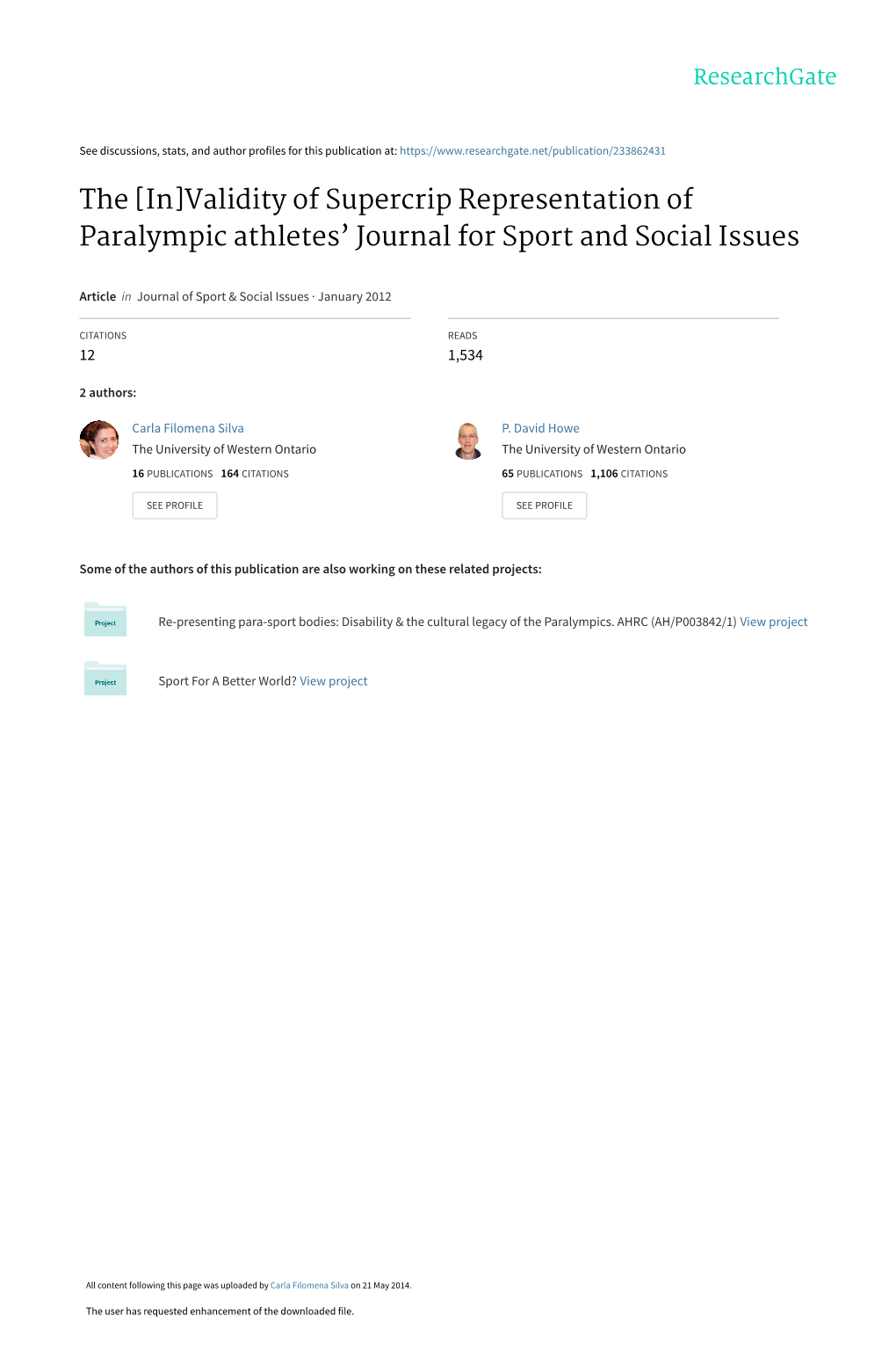 Validity of Supercrip Representation of Paralympic Athletes' Journal For