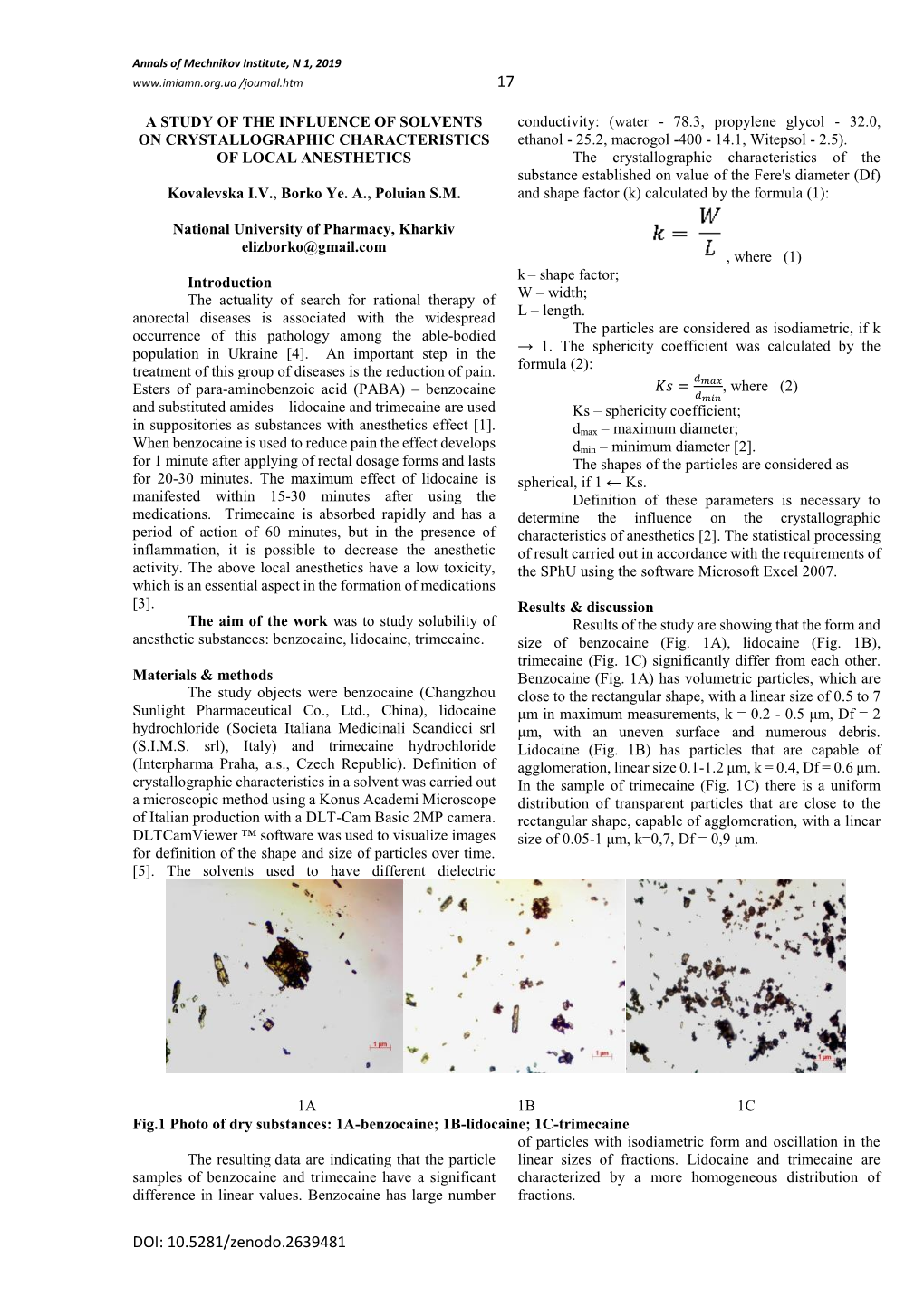 A Study of the Influence of Solvents On