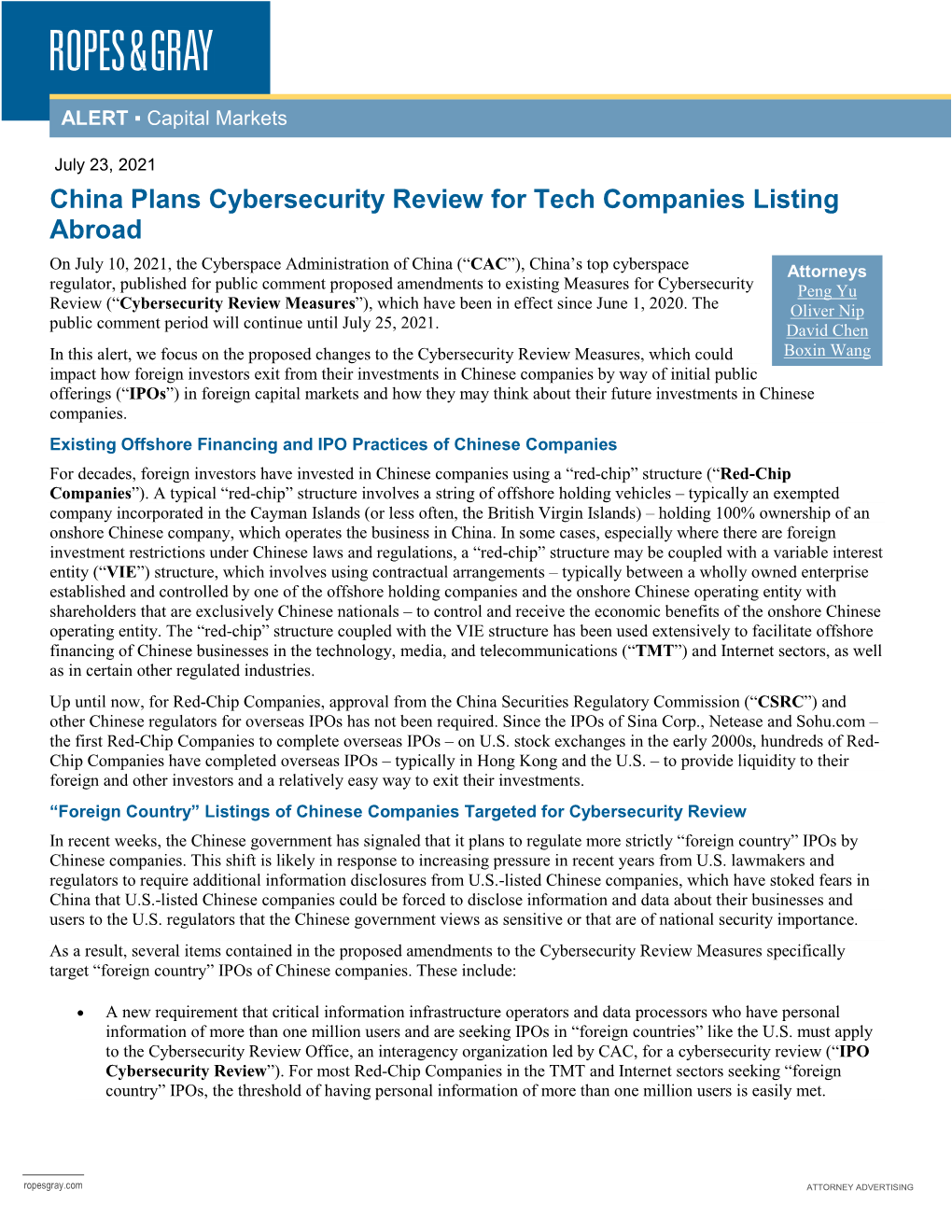 China Plans Cybersecurity Review for Tech Companies Listing Abroad