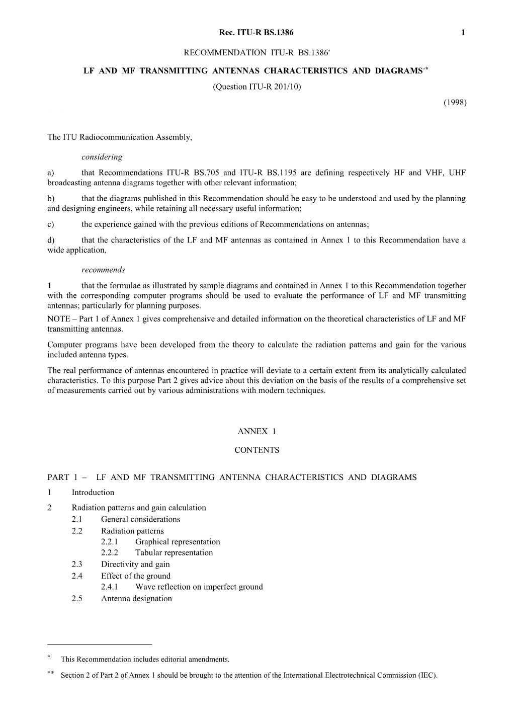 BS.1386 - LF and Mf Transmitting Antennas Characteristics and Diagrams