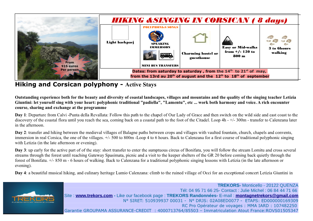 HIKING &SINGING in CORSICAN ( 8 Days)