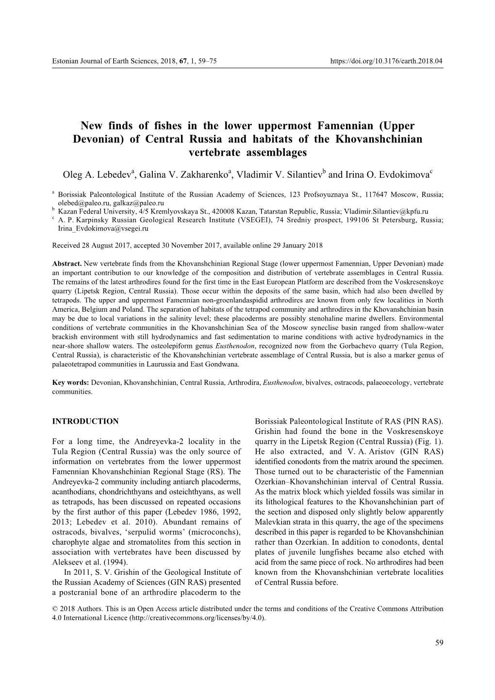 New Finds of Fishes in the Lower Uppermost Famennian (Upper Devonian) of Сentral Russia and Habitats of the Khovanshchinian Vertebrate Assemblages