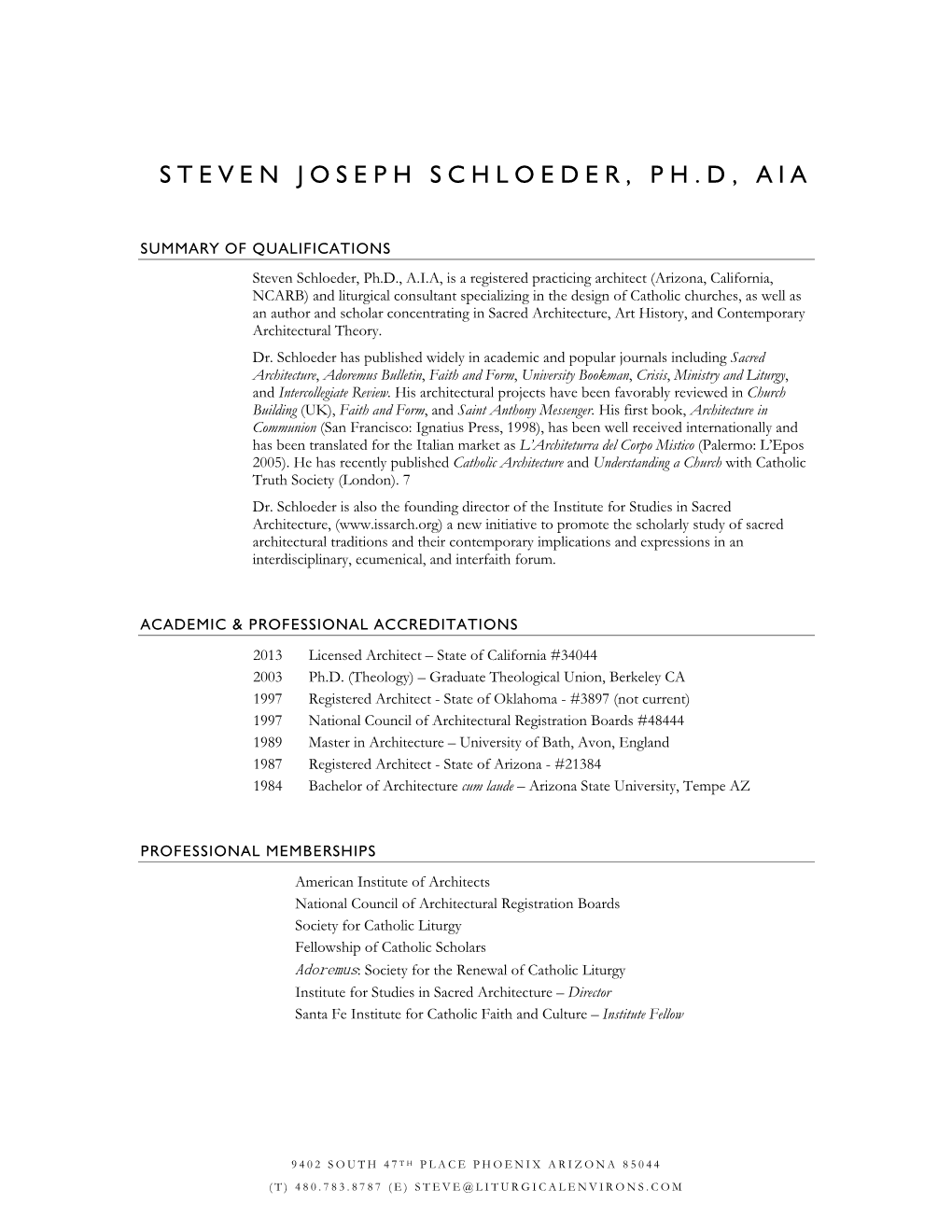 Steven Joseph Schloeder, Ph.D, Aia