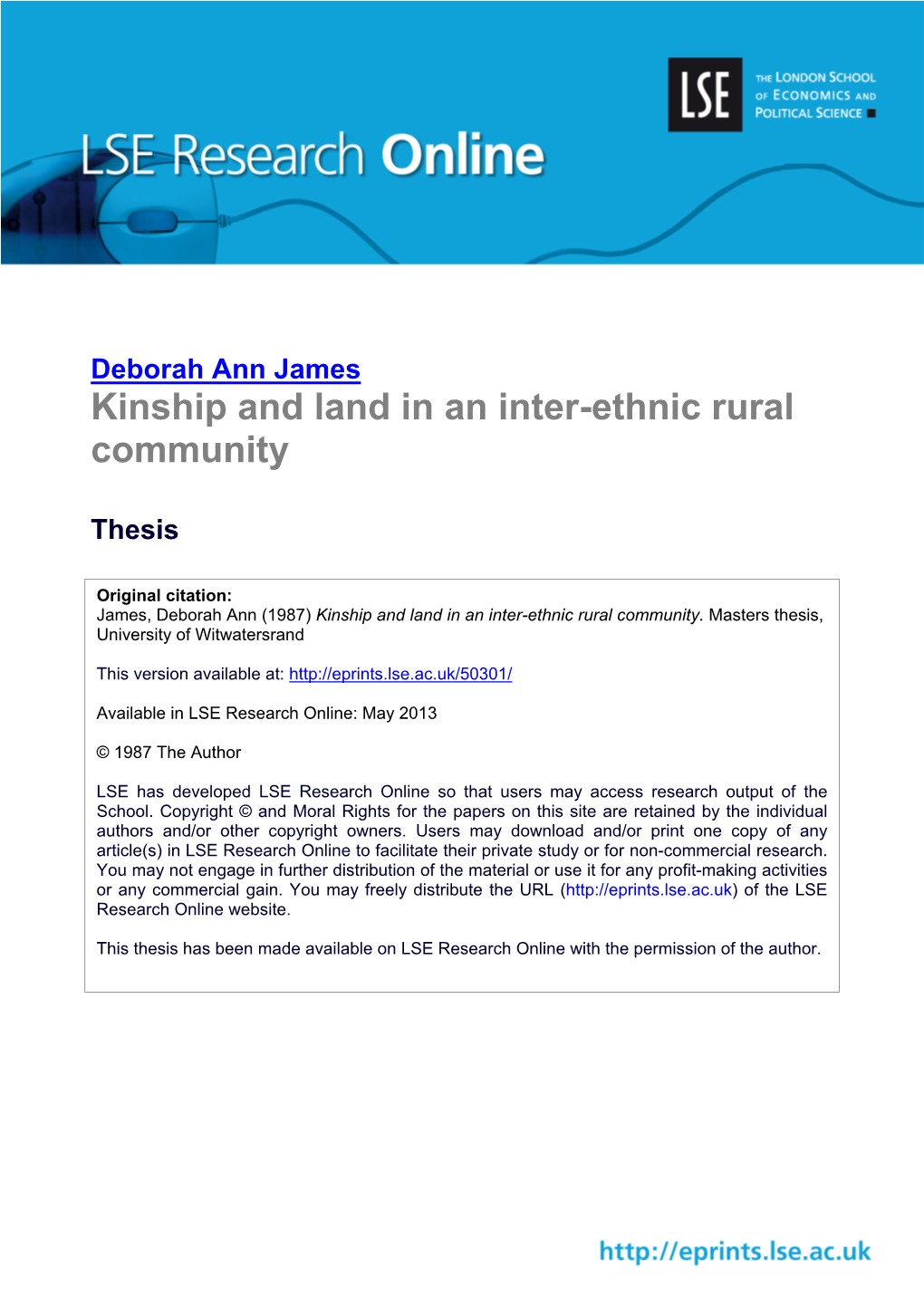 Kinship and Land in an Inter-Ethnic Rural Community