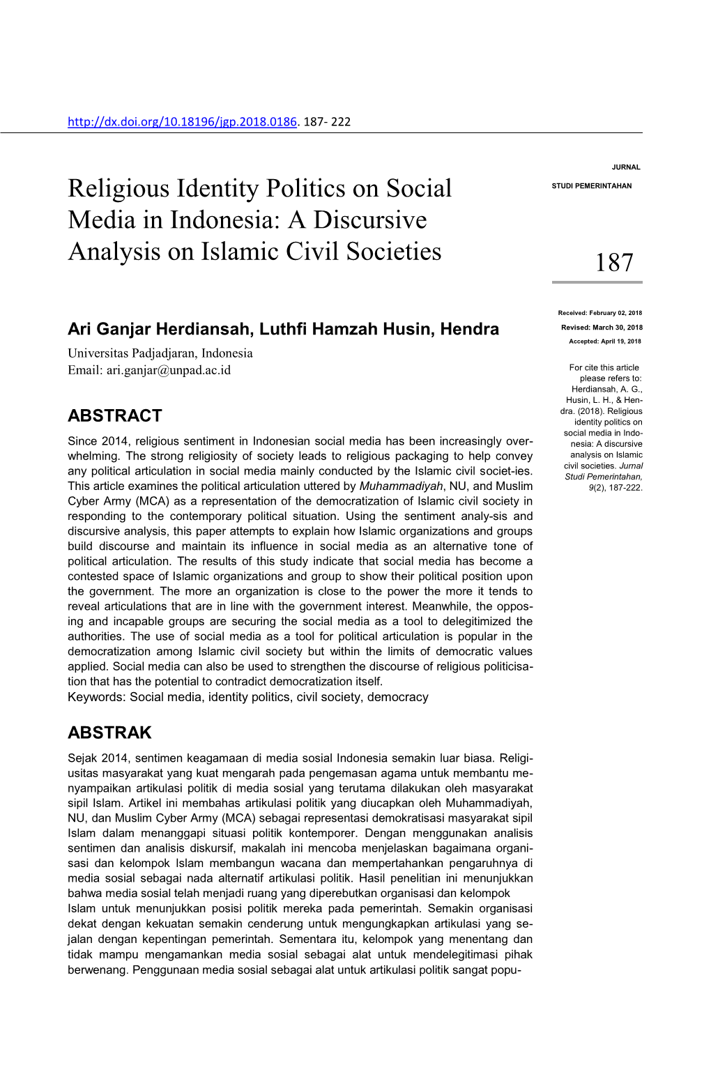 Religious Identity Politics on Social Media in Indonesia