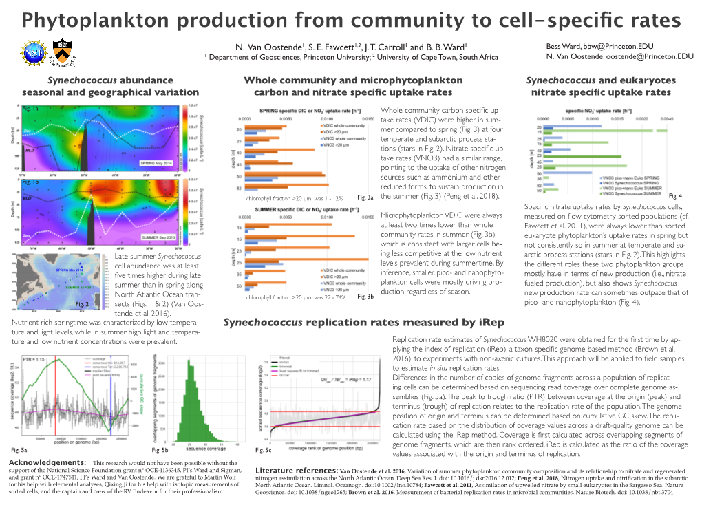 Synechococcus Replication Rates Measured by Irep Ture and Light Levels, While in Summer High Light and Tempara- Ture and Low Nutrient Concentrations Were Prevalent