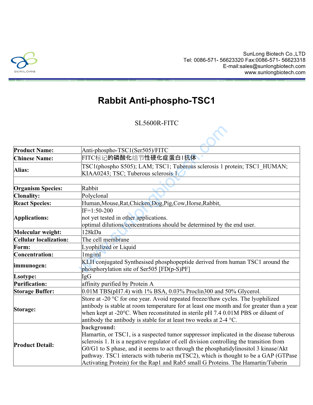 Rabbit Anti-Phospho-TSC1-SL5600R