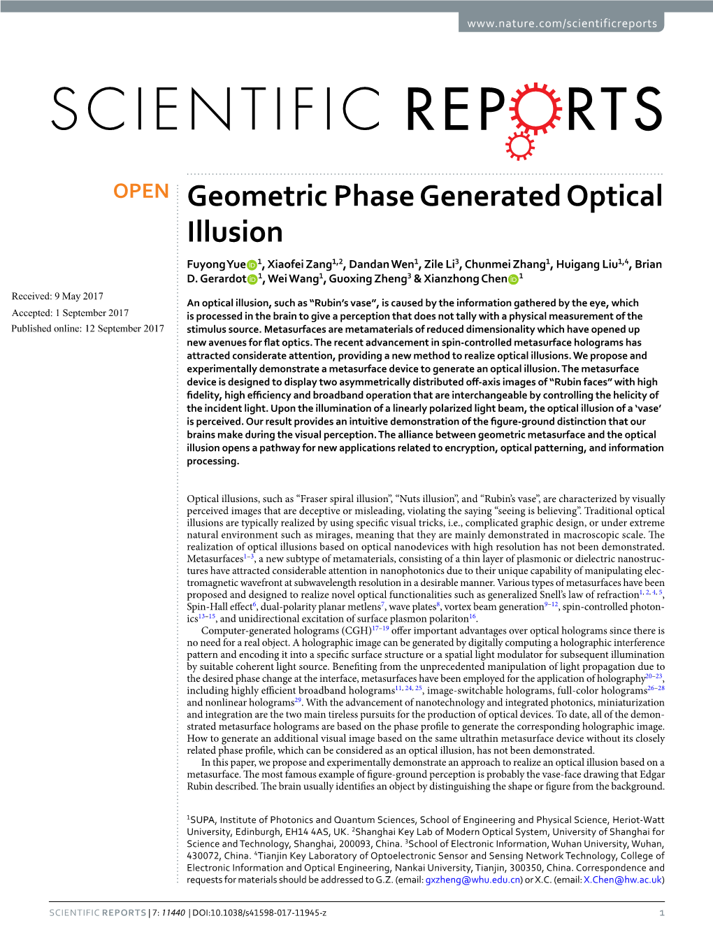 Geometric Phase Generated Optical Illusion Fuyong Yue 1, Xiaofei Zang1,2, Dandan Wen1, Zile Li3, Chunmei Zhang1, Huigang Liu1,4, Brian D