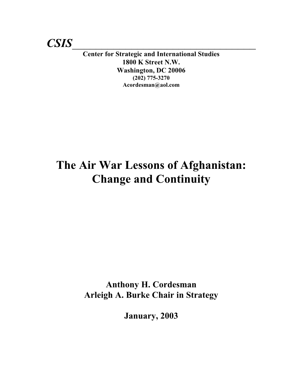 The Air War Lessons of Afghanistan: Change and Continuity