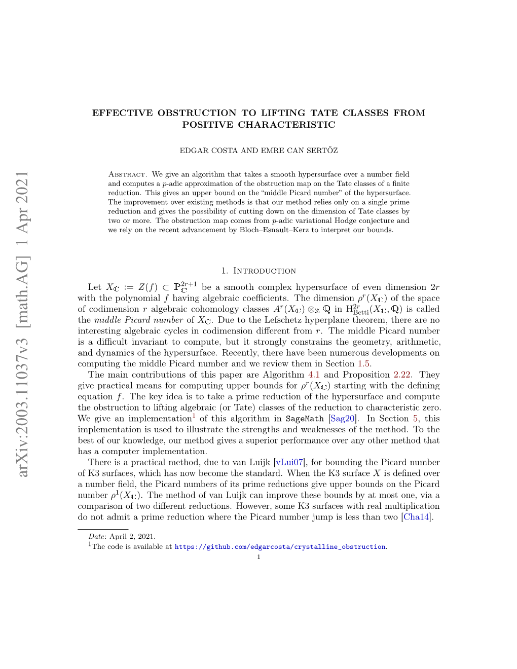 Arxiv:2003.11037V3 [Math.AG] 1 Apr 2021 of K3 Surfaces, Which Has Now Become the Standard