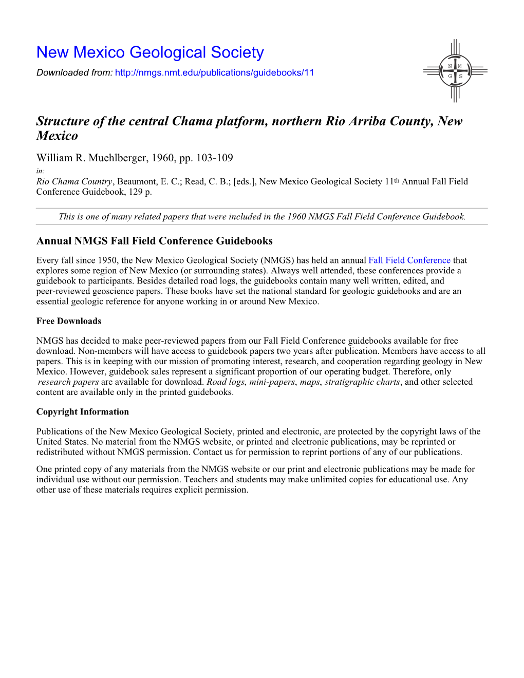 Structure of the Central Chama Platform, Northern Rio Arriba County, New Mexico William R