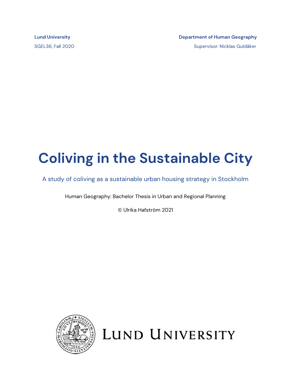 Coliving in the Sustainable City