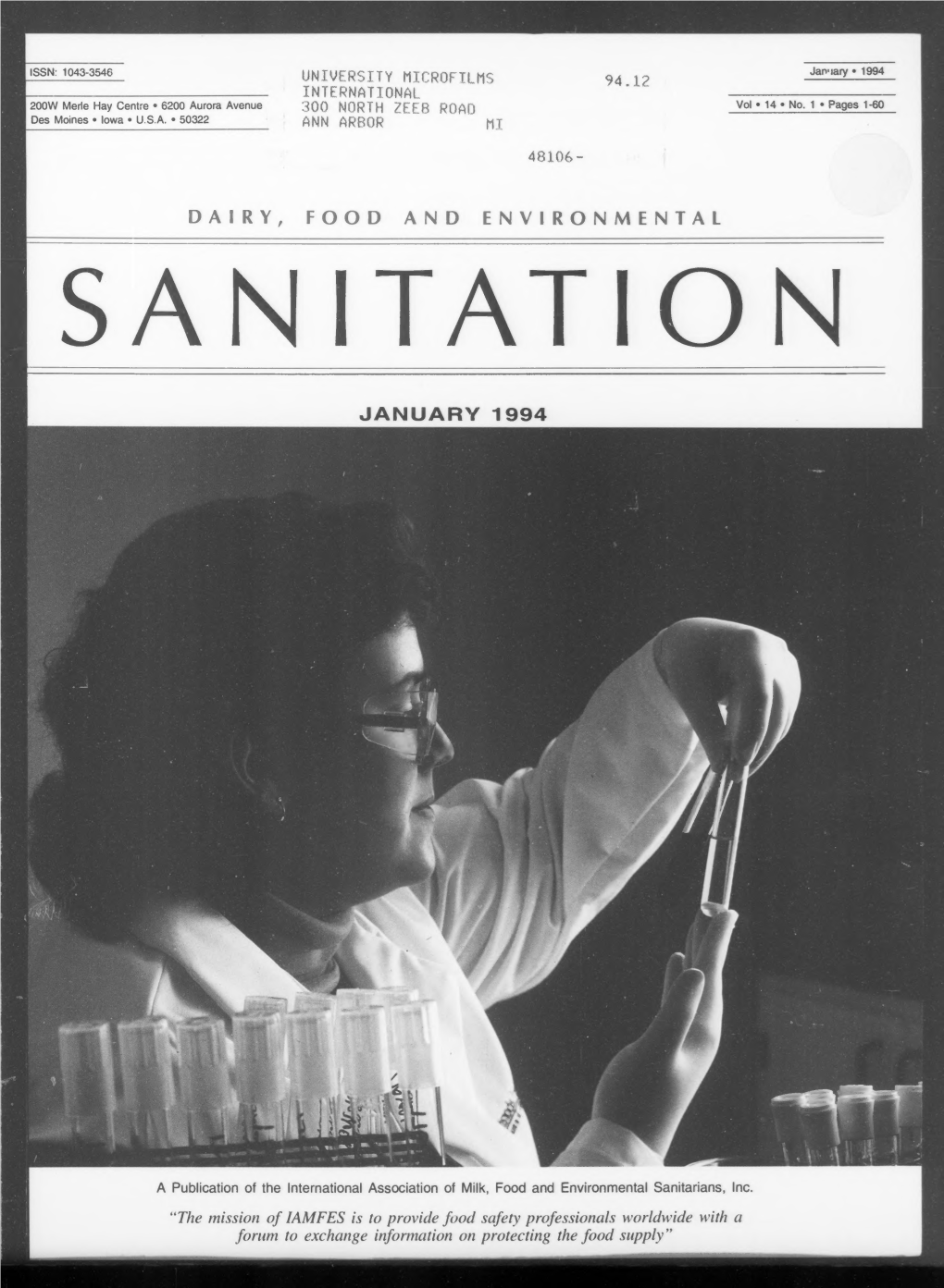 Dairy, Food and Environmental Sanitation 1994-01: Vol 14 Iss 1