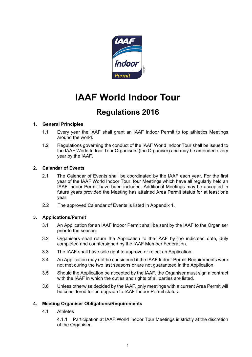 IAAF World Indoor Tour Regulations 2016