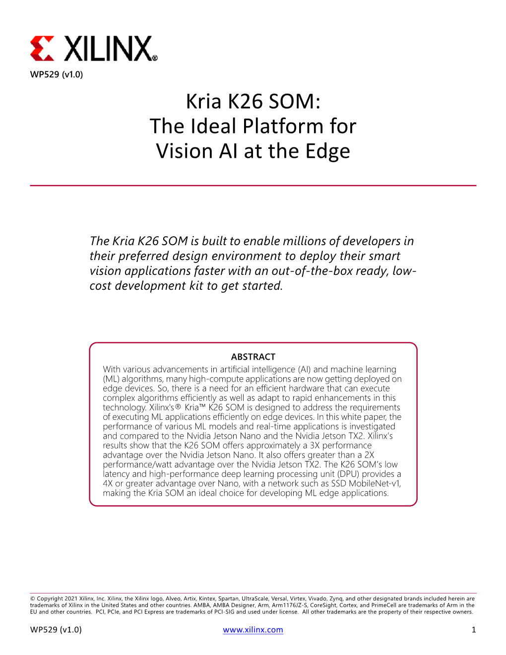 Kria K26 SOM: the Ideal Platform for Vision AI at the Edge White Paper