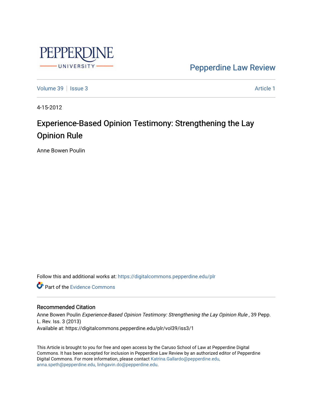 Experience-Based Opinion Testimony: Strengthening the Lay Opinion Rule