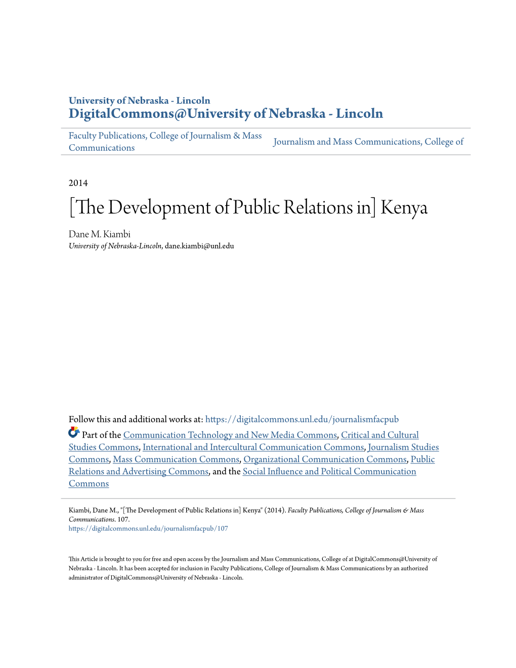 [The Development of Public Relations In] Kenya