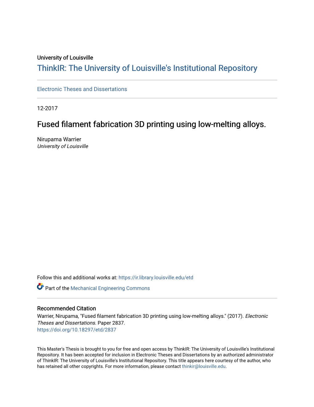 Fused Filament Fabrication 3D Printing Using Low-Melting Alloys