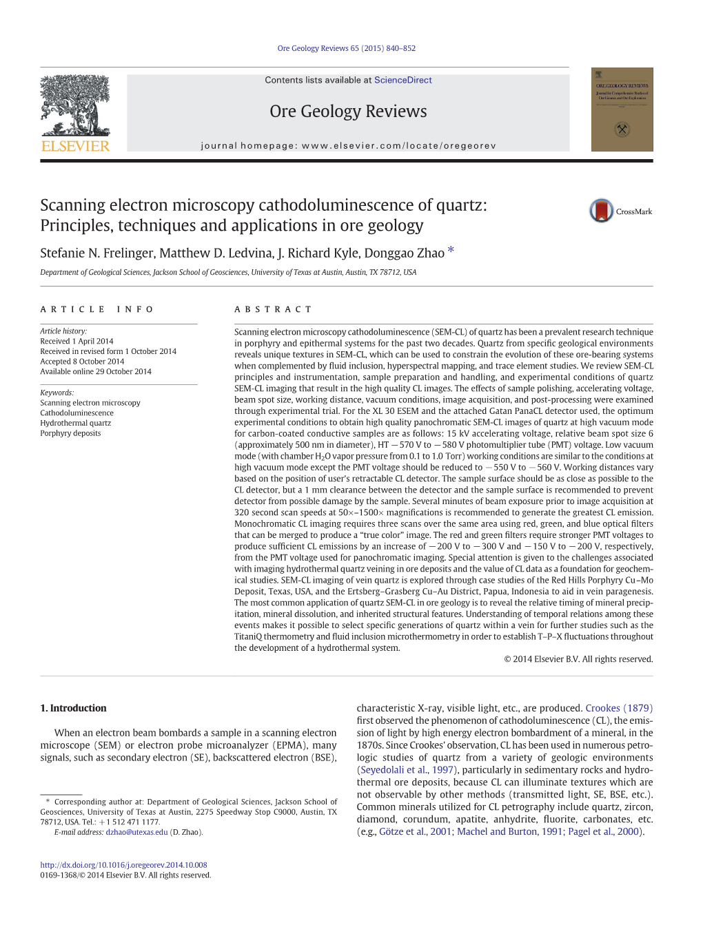 Scanning Electron Microscopy Cathodoluminescence of Quartz: Principles, Techniques and Applications in Ore Geology