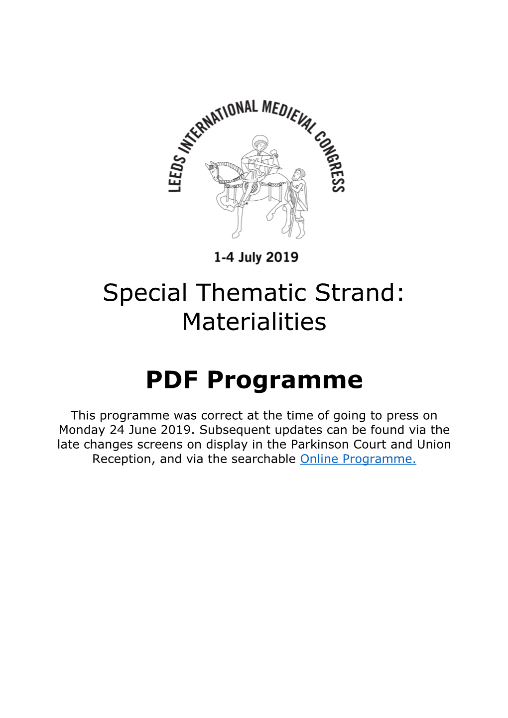 Special Thematic Strand: Materialities PDF Programme