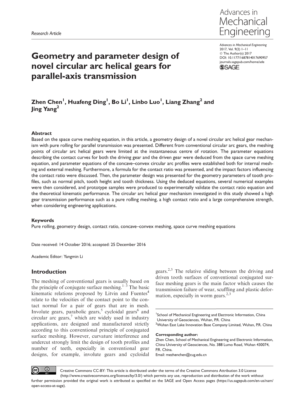 Geometry and Parameter Design of Novel Circular Arc Helical Gears For