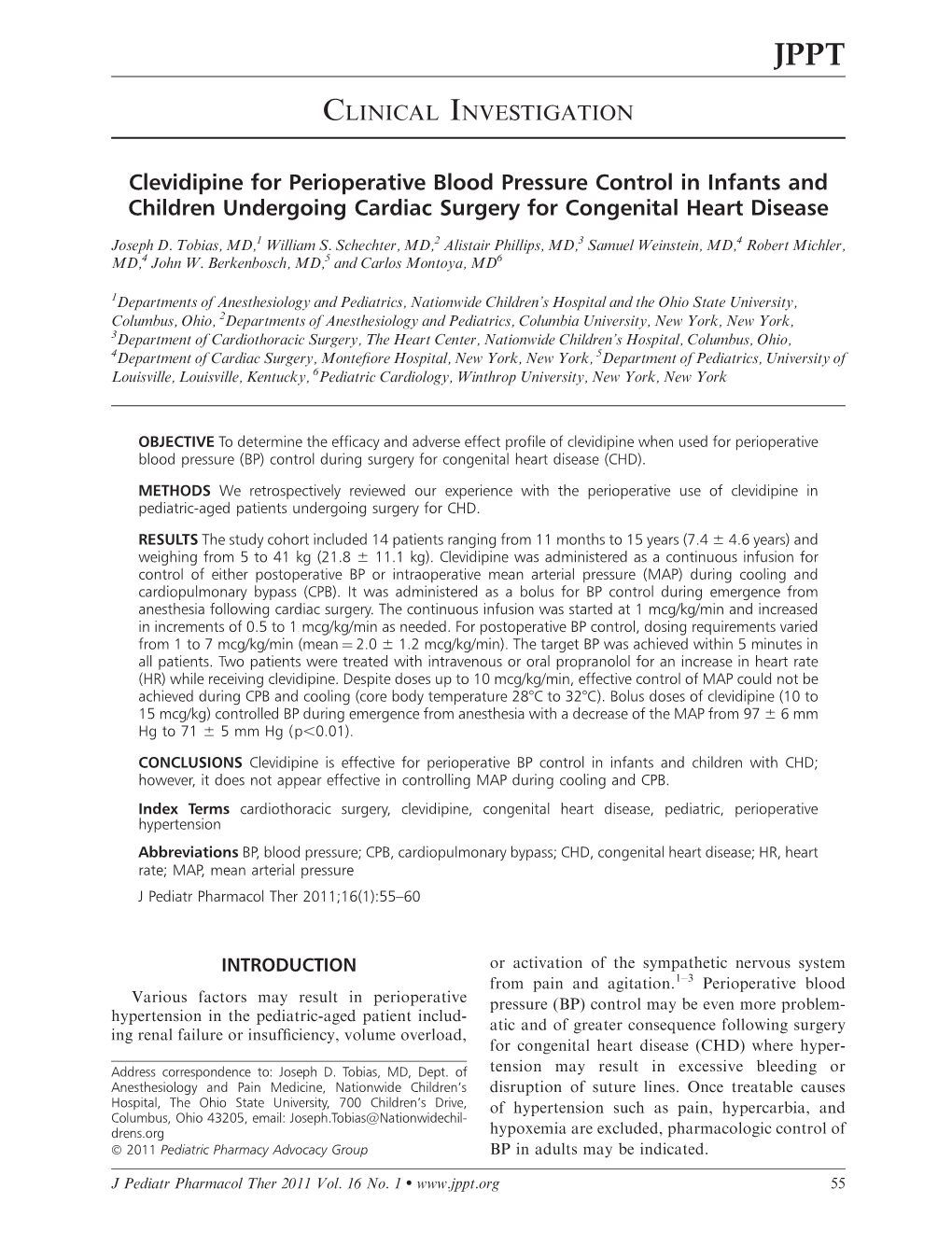 Clevidipine for Perioperative Blood Pressure Control in Infants and Children Undergoing Cardiac Surgery for Congenital Heart Disease