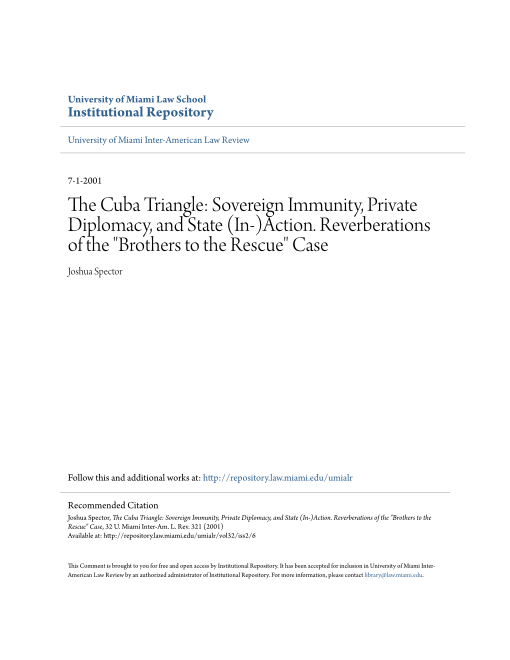 The Cuba Triangle: Sovereign Immunity, Private Diplomacy, and State (In-)Action