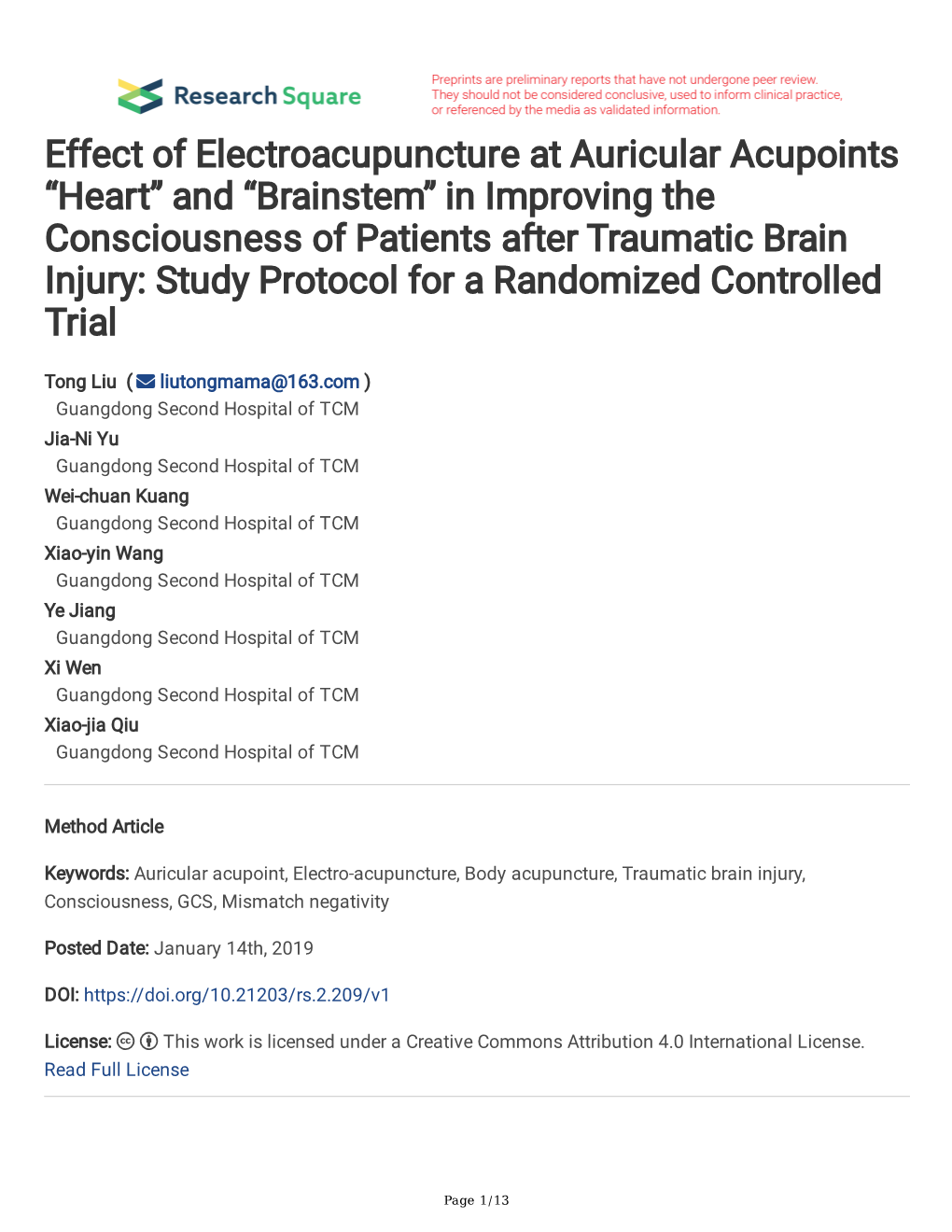 Effect of Electroacupuncture at Auricular Acupoints “Heart”