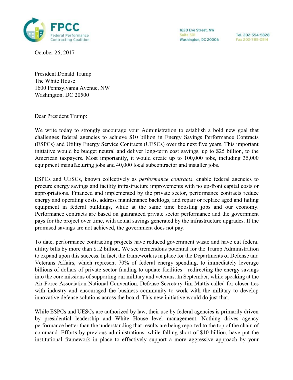 10-26-17 Letter to President Trump Encouraging Bold Initiative
