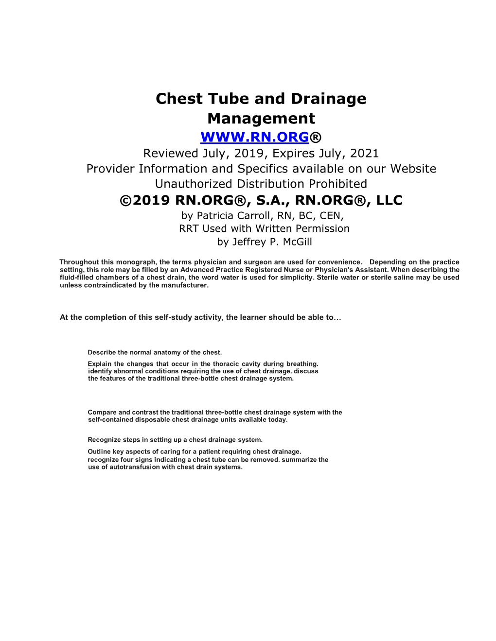 Chest Tube and Drainage Management