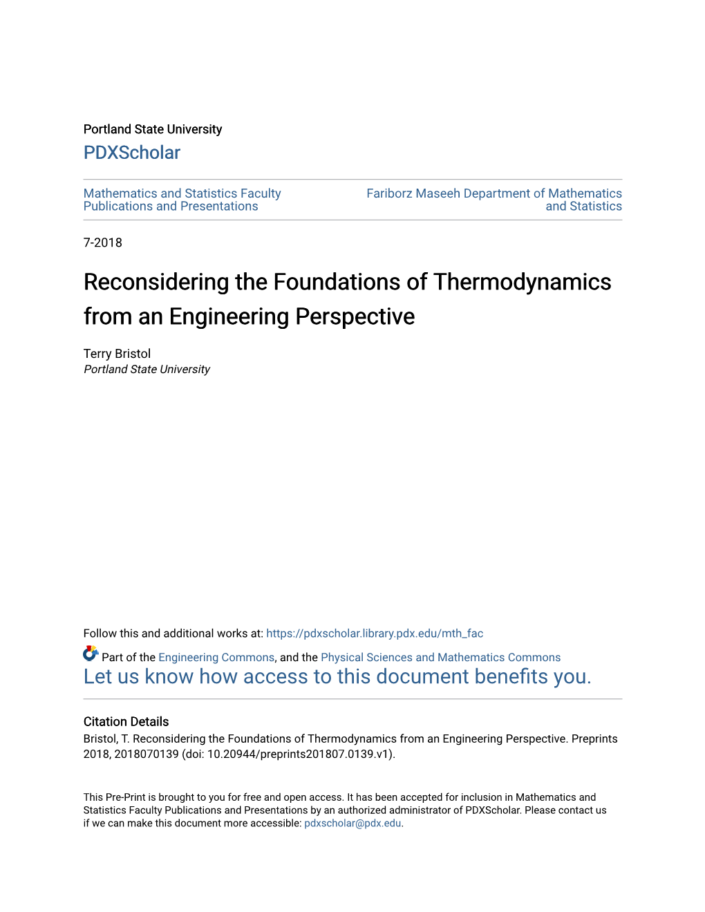 Reconsidering the Foundations of Thermodynamics from an Engineering Perspective