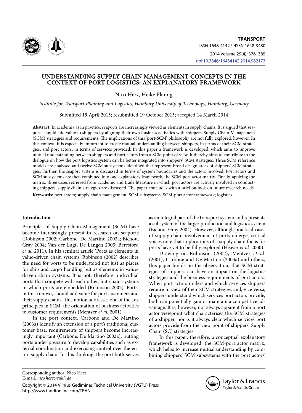 Understanding Supply Chain Management Concepts in the Context of Port Logistics: an Explanatory Framework