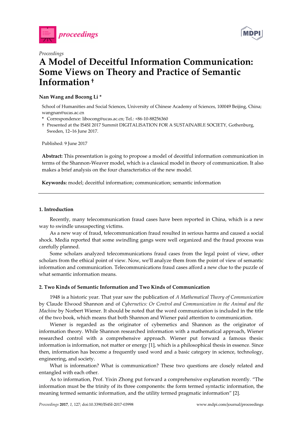 A Model of Deceitful Information Communication: Some Views on Theory and Practice of Semantic Information †