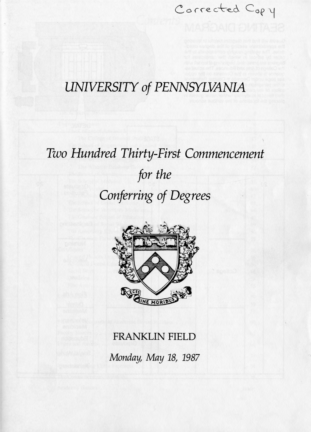 1987 Commencement Program, University Archives, University Of