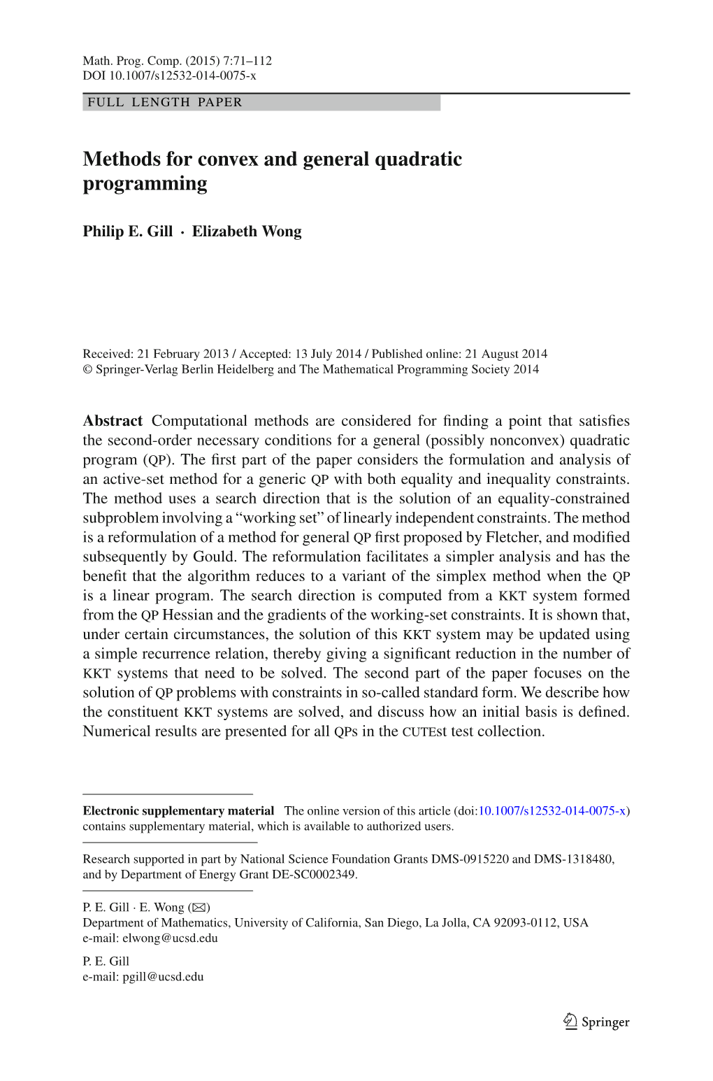 Methods for Convex and General Quadratic Programming