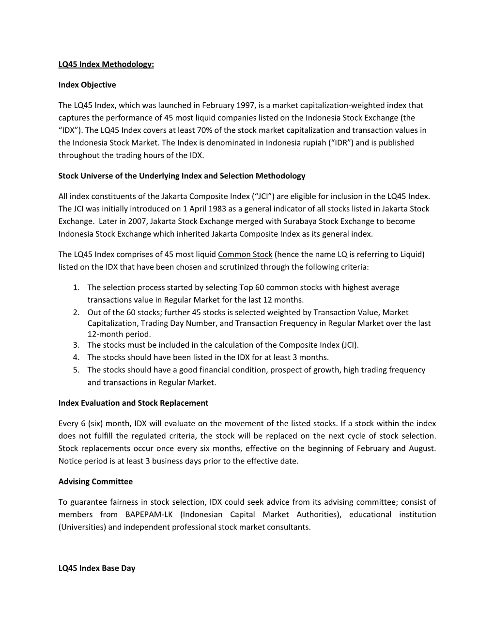 LQ45 Index Methodology