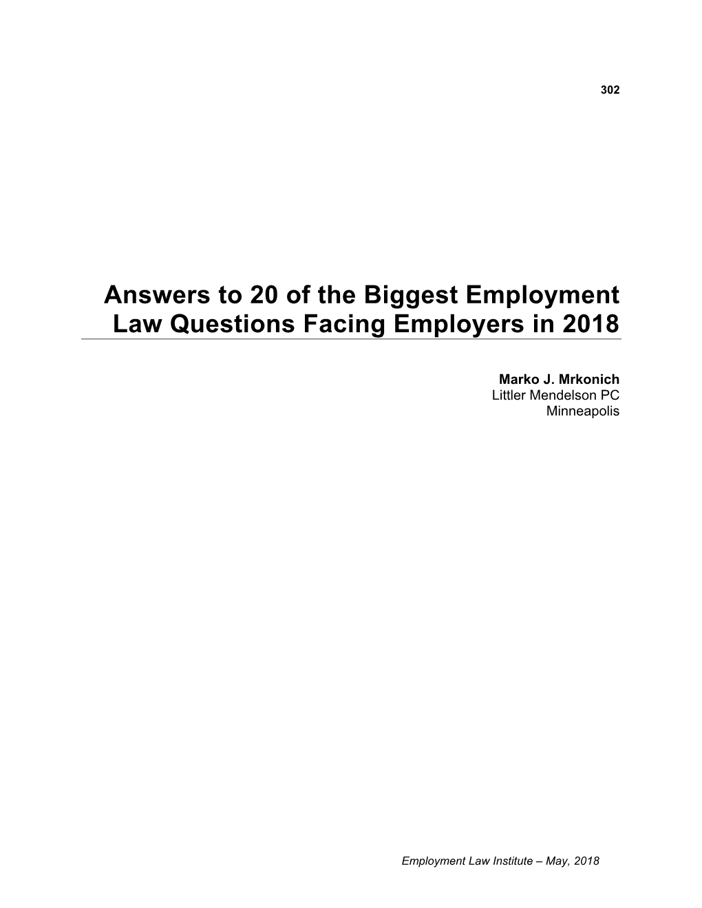 Answers to 20 of the Biggest Employment Law Questions Facing Employers in 2018