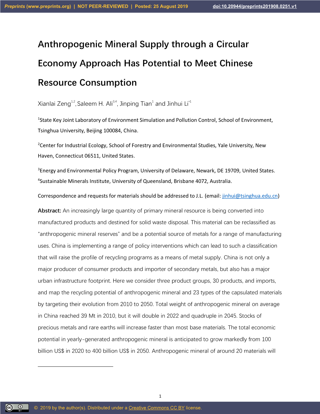 Anthropogenic Mineral Supply Through a Circular Economy Approach Has Potential to Meet Chinese Resource Consumption