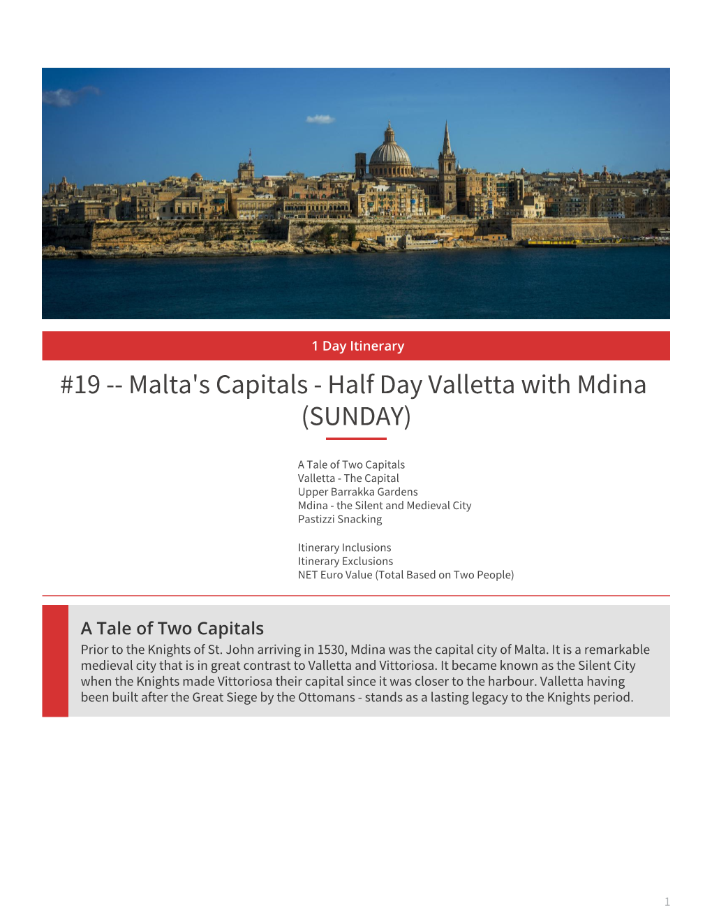 Half Day Valletta with Mdina (SUNDAY)
