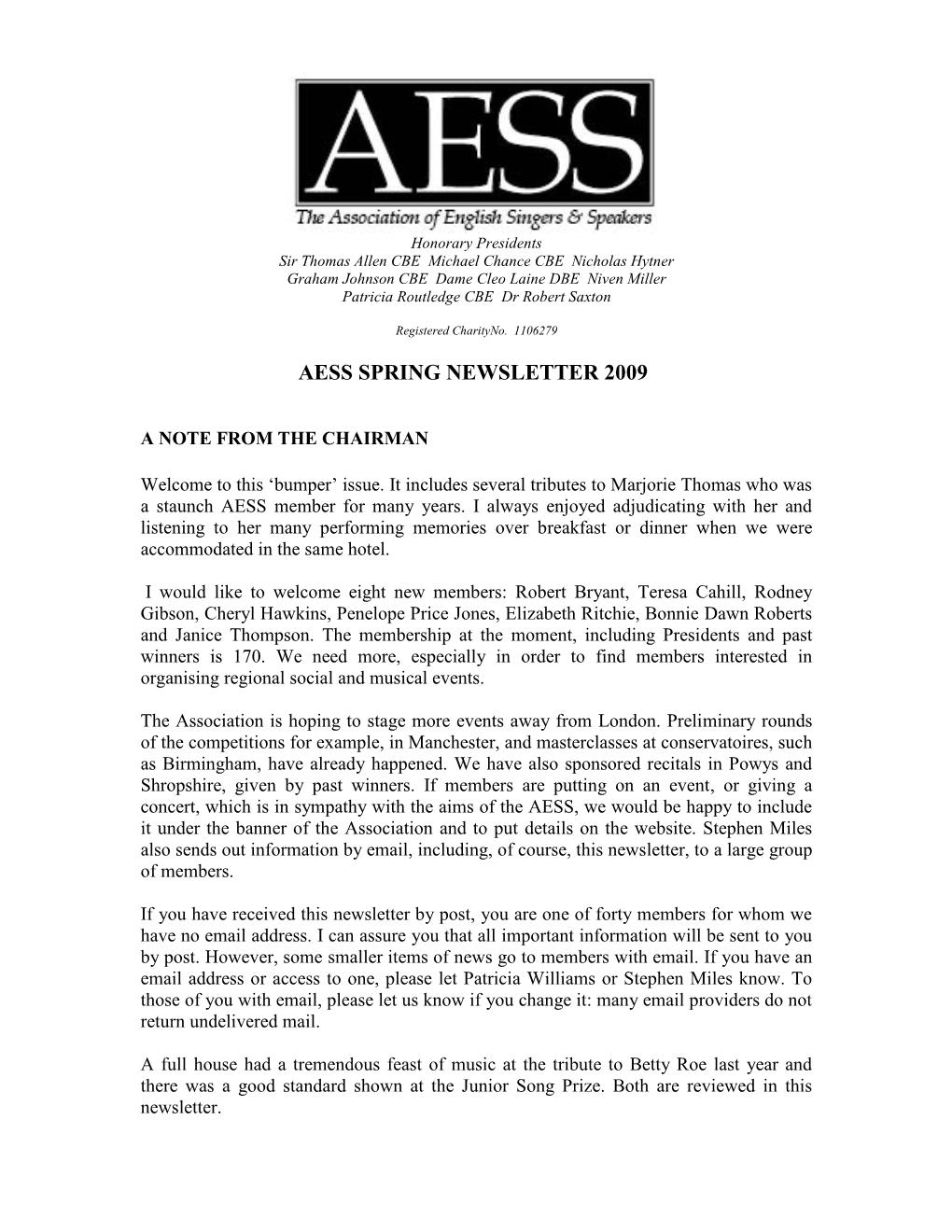 Aess Spring Newsletter 2009