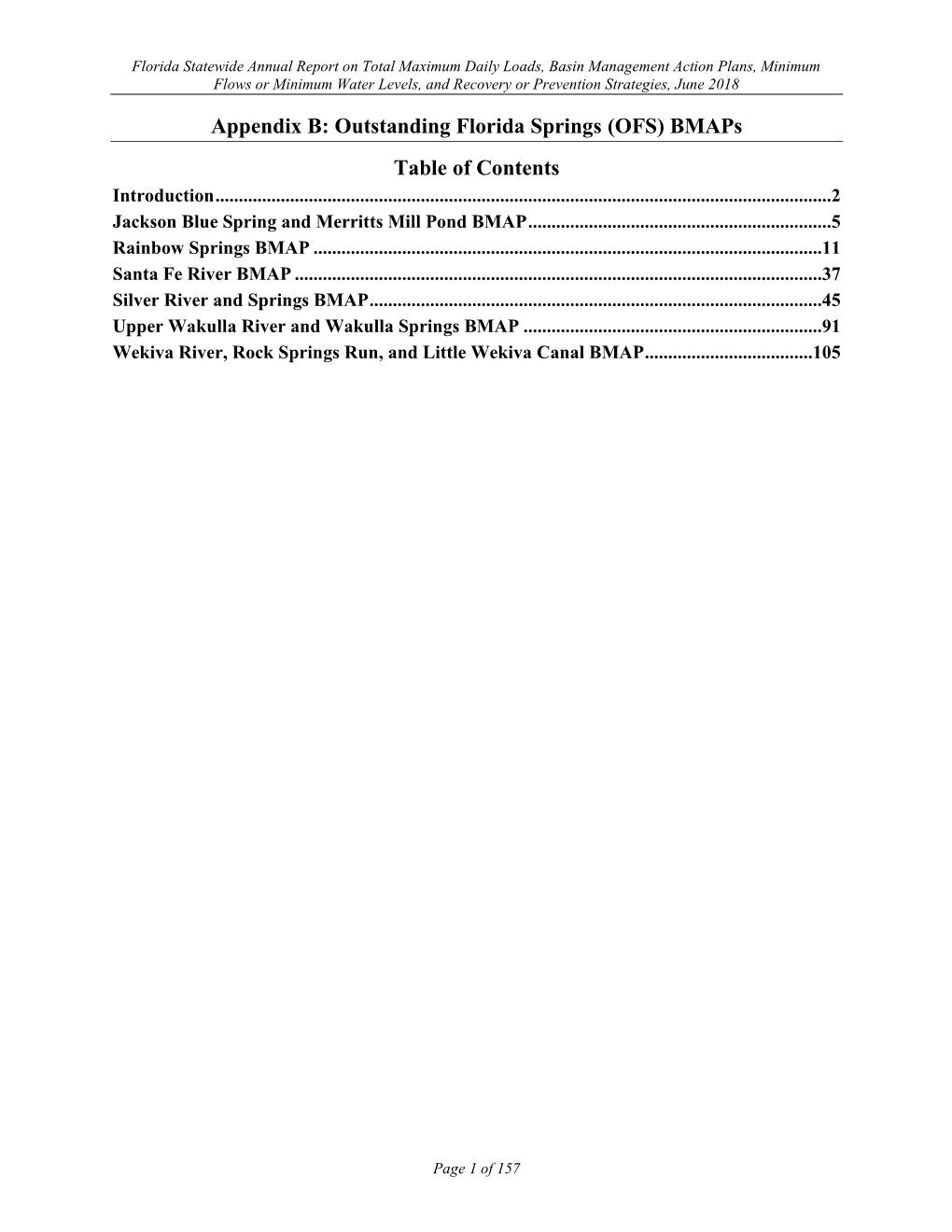 Outstanding Florida Springs (OFS) Bmaps Table of Contents Introduction