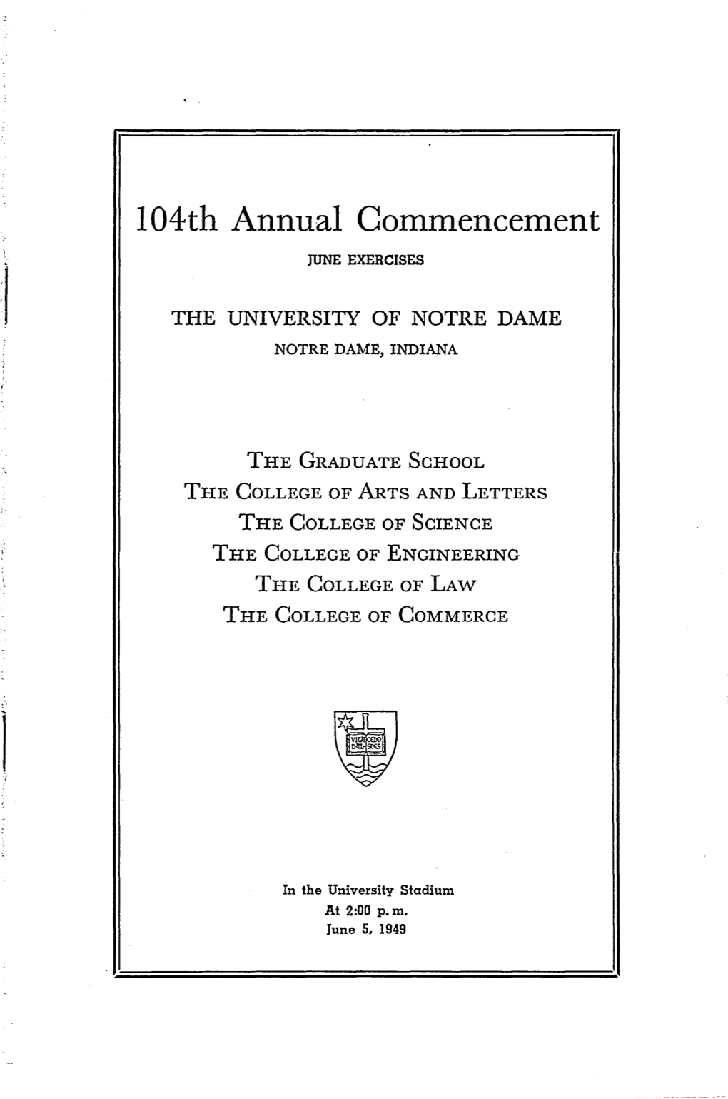 1949-06-05 University of Notre Dame Commencement Program