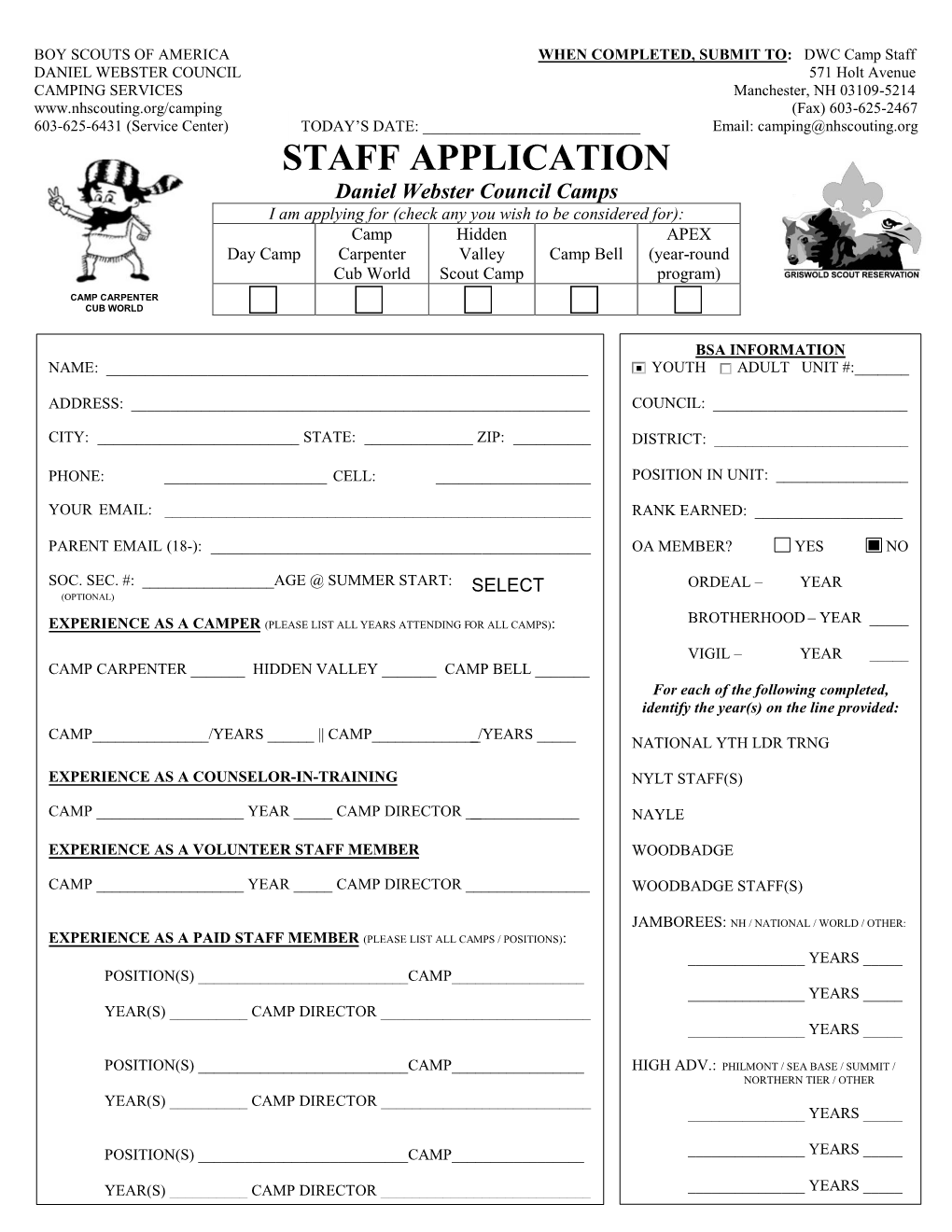 Camp Staff Application