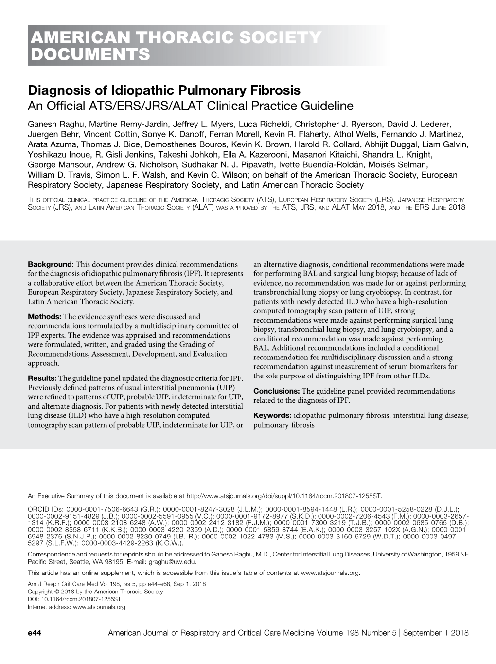 Diagnosis of Idiopathic Pulmonary Fibrosis. an Official ATS/ERS/JRS