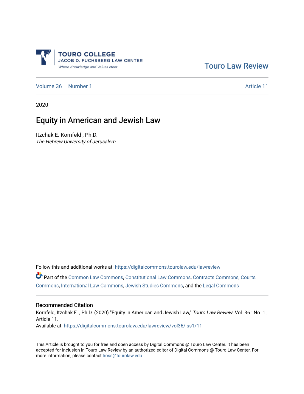 Equity in American and Jewish Law