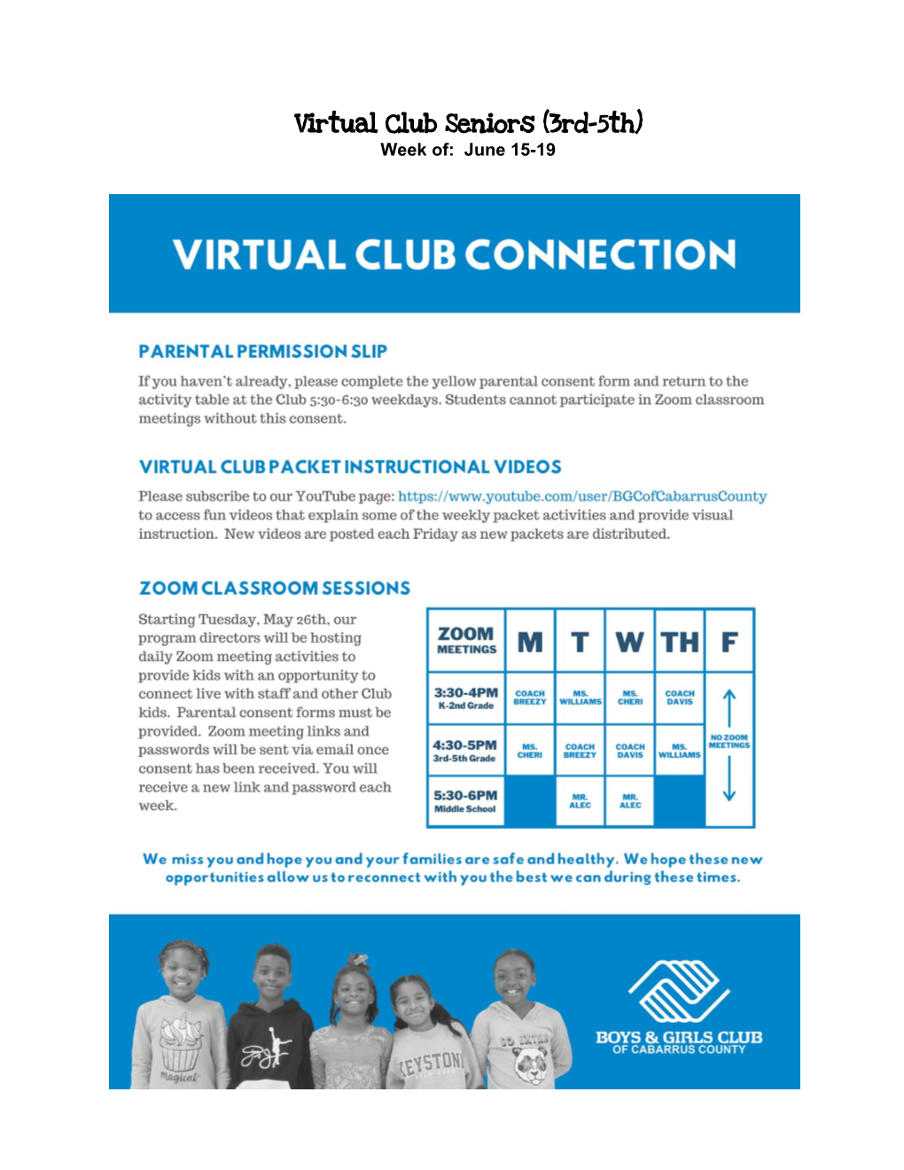 Virtual Club Seniors (3Rd-5Th) Week Of: June 15-19