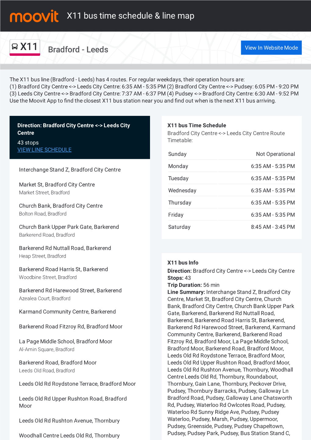 X11 Bus Time Schedule & Line Route