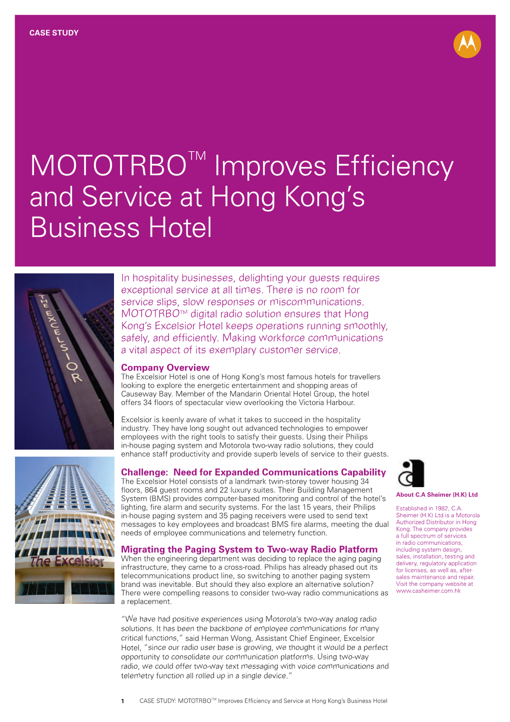 MOTOTRBO Improves Efficiency and Service at Hong Kong's Business Hotel