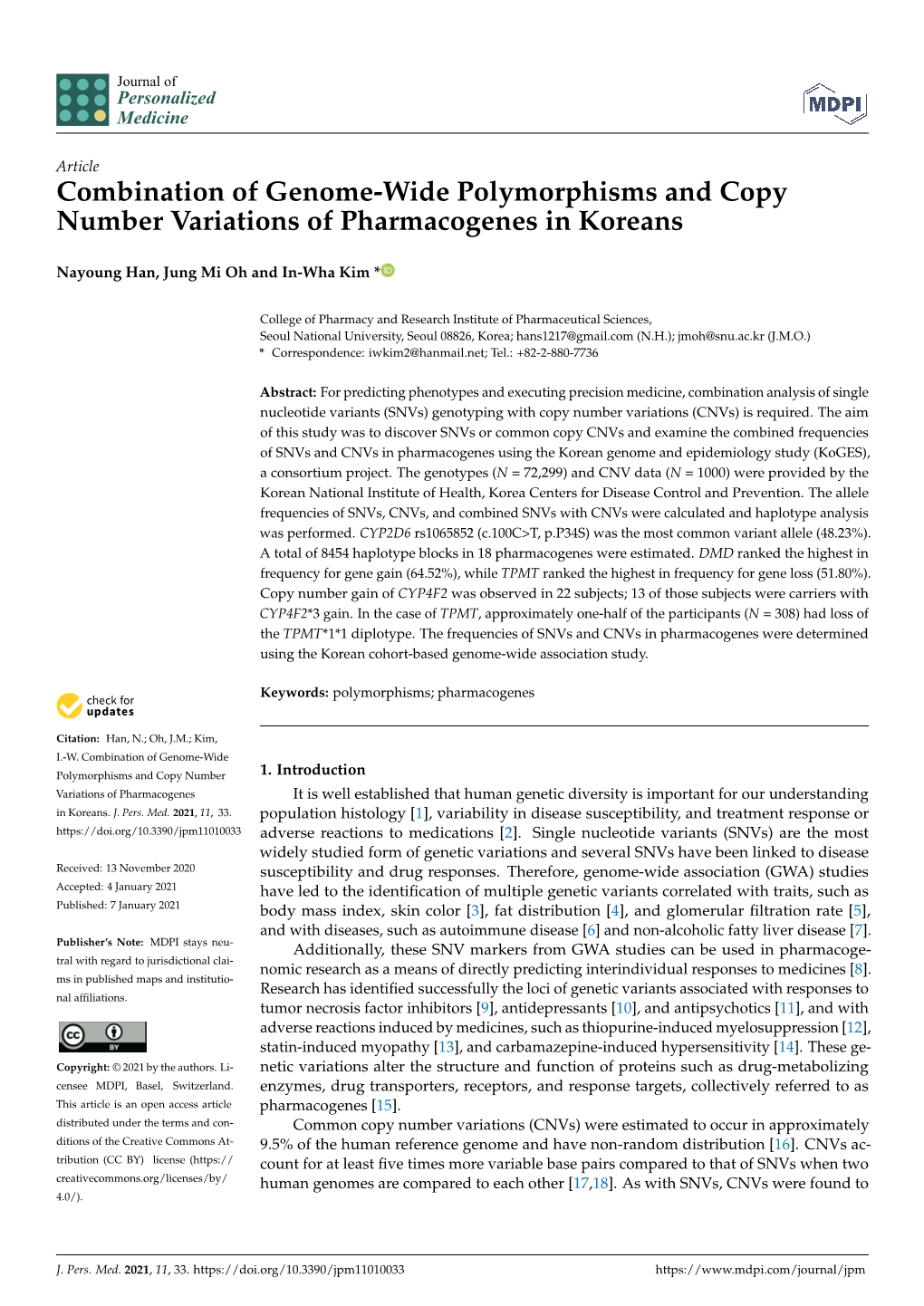 Combination of Genome-Wide Polymorphisms and Copy Number Variations of Pharmacogenes in Koreans