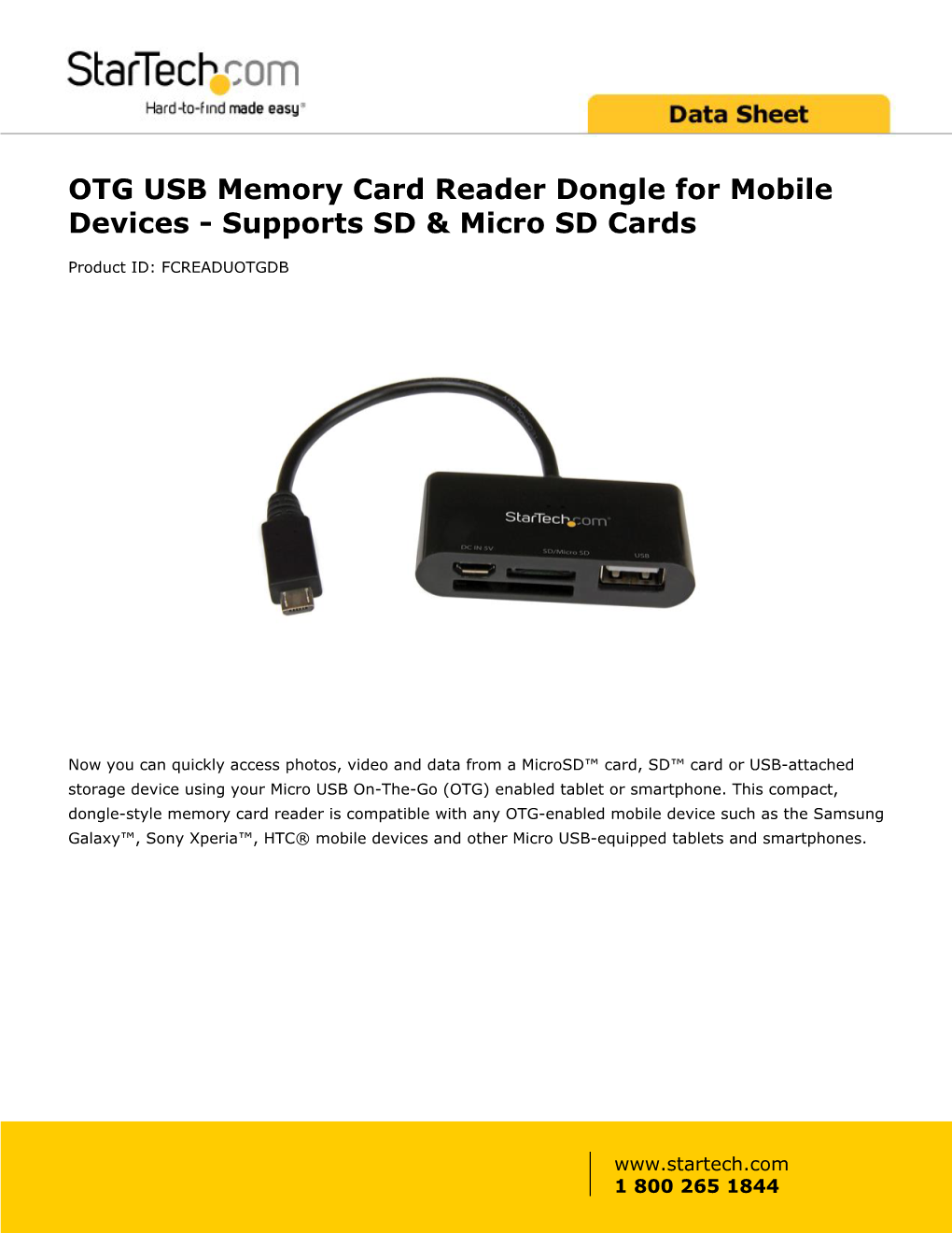 OTG USB Memory Card Reader Dongle for Mobile Devices - Supports SD & Micro SD Cards